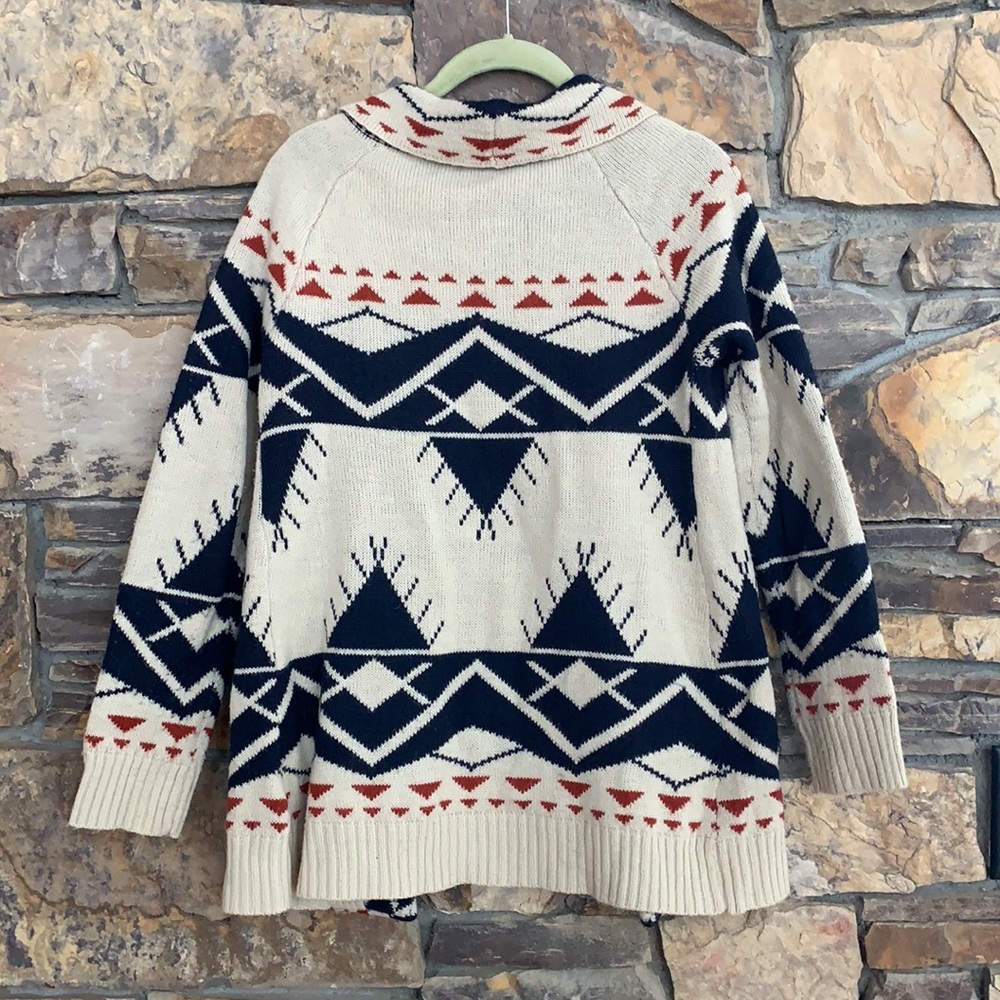 Southwestern print Women’s cream, navy, and red cardigan. Size small